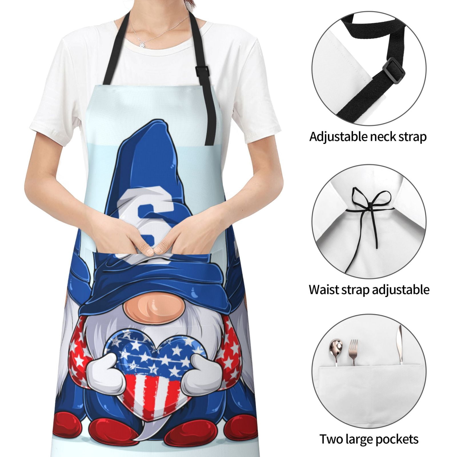 Kdxio Cute Gnomes in USA Apron with Pockets Adjustable Kitchen Aprons for Men Women Waterproof Aprons for Cooking,Drawing,Crafting, Baking Household Cleaning