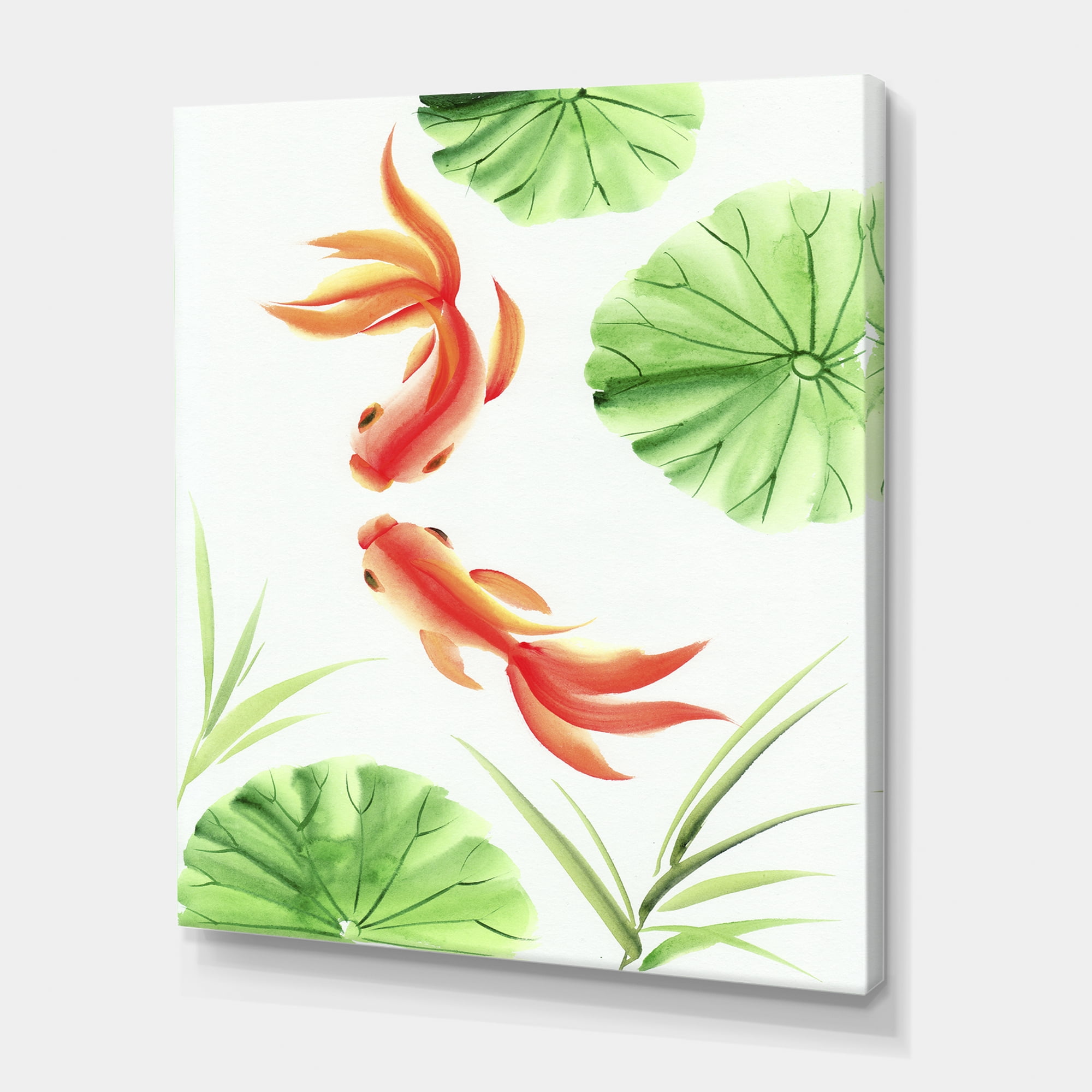 Designart ' The Lotus Leaves With Goldfishes ' Nautical & Coastal Canvas Wall Art Print