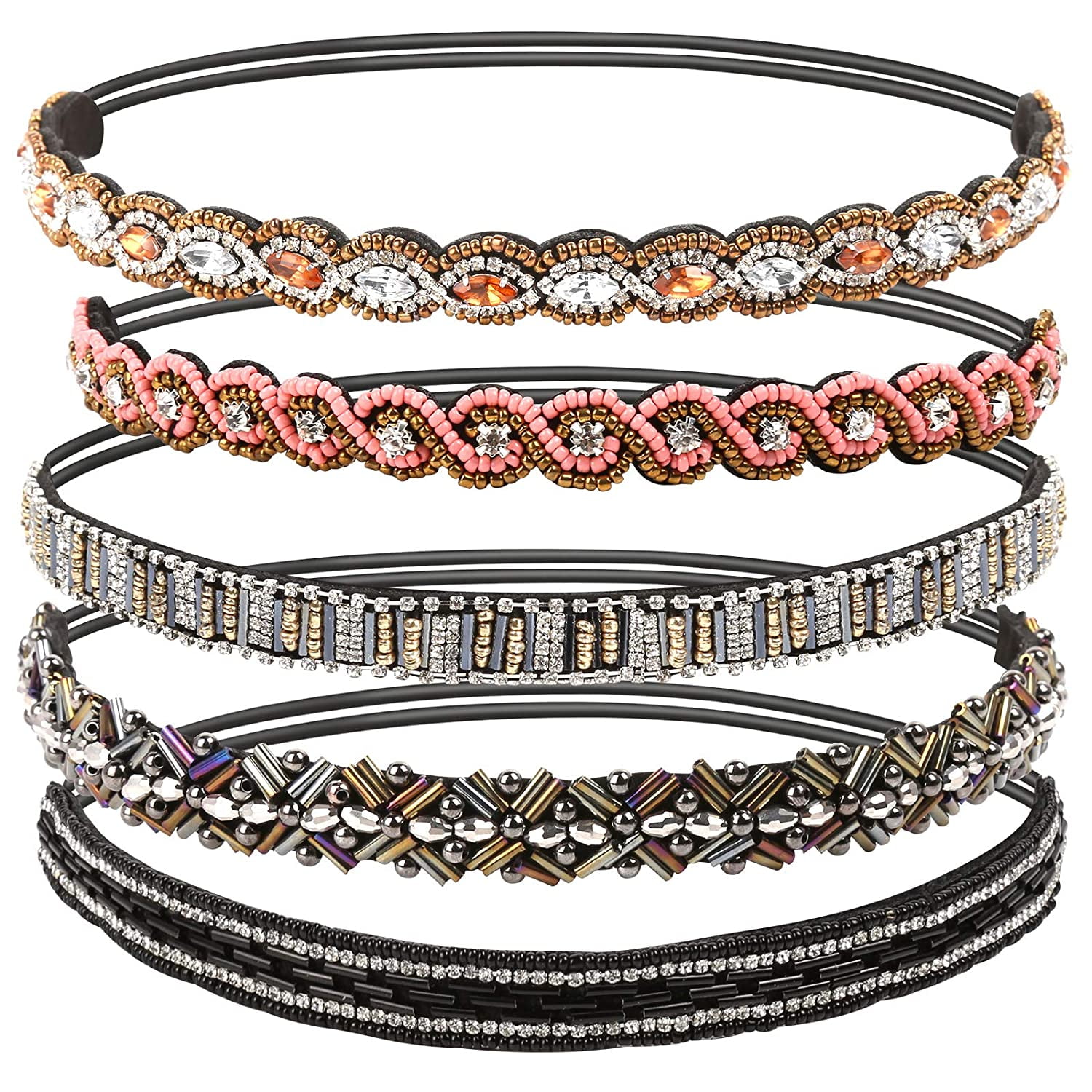 5pcs Jeweled Headband, Handmade Elastic Headbands for Women, 2026.8