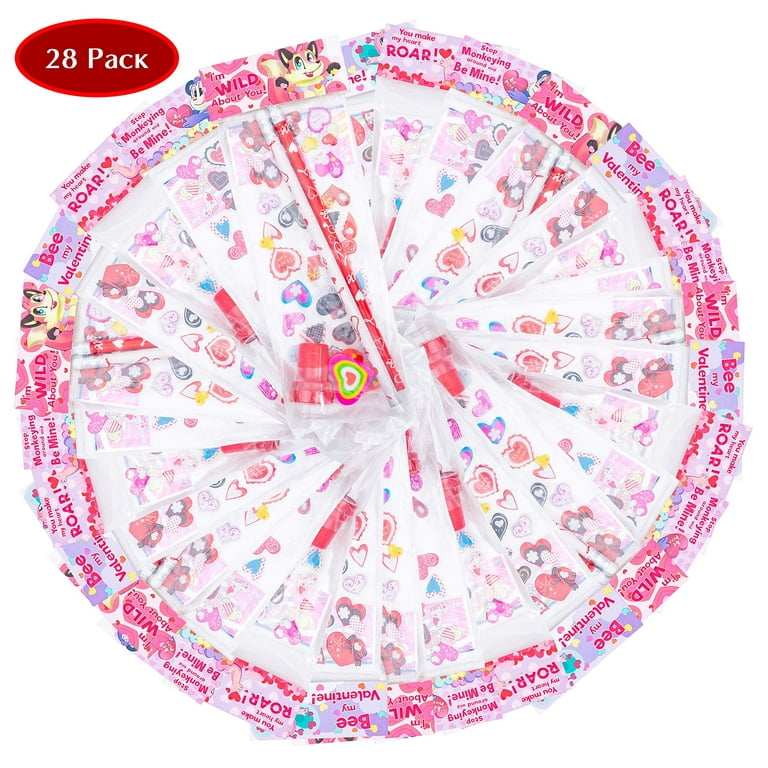 Valentine's Day Gifts For Kids Girl Boy 196Pcs Assorted Stationery Set  Goodie Bags With Pencil Eraser Ruler Stamper Sticker Card Valentines  Classroom Exchange 