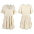 thumbnail image 5 of FANCYINN Womens Cute Shift Dress Short Bell Sleeve Ruffle Hem V Neck Loose Swing Tunic Mini Dress with Pockets Beige XS, 5 of 6