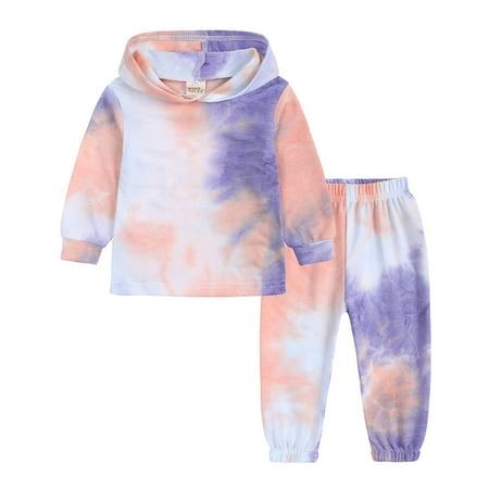 

Hunpta Kids Toddler Boy Girls Sports Casual Tie Dye Prints Long Sleeves Hooded Sweartershirt Elastic Waist Pants Set Outfit