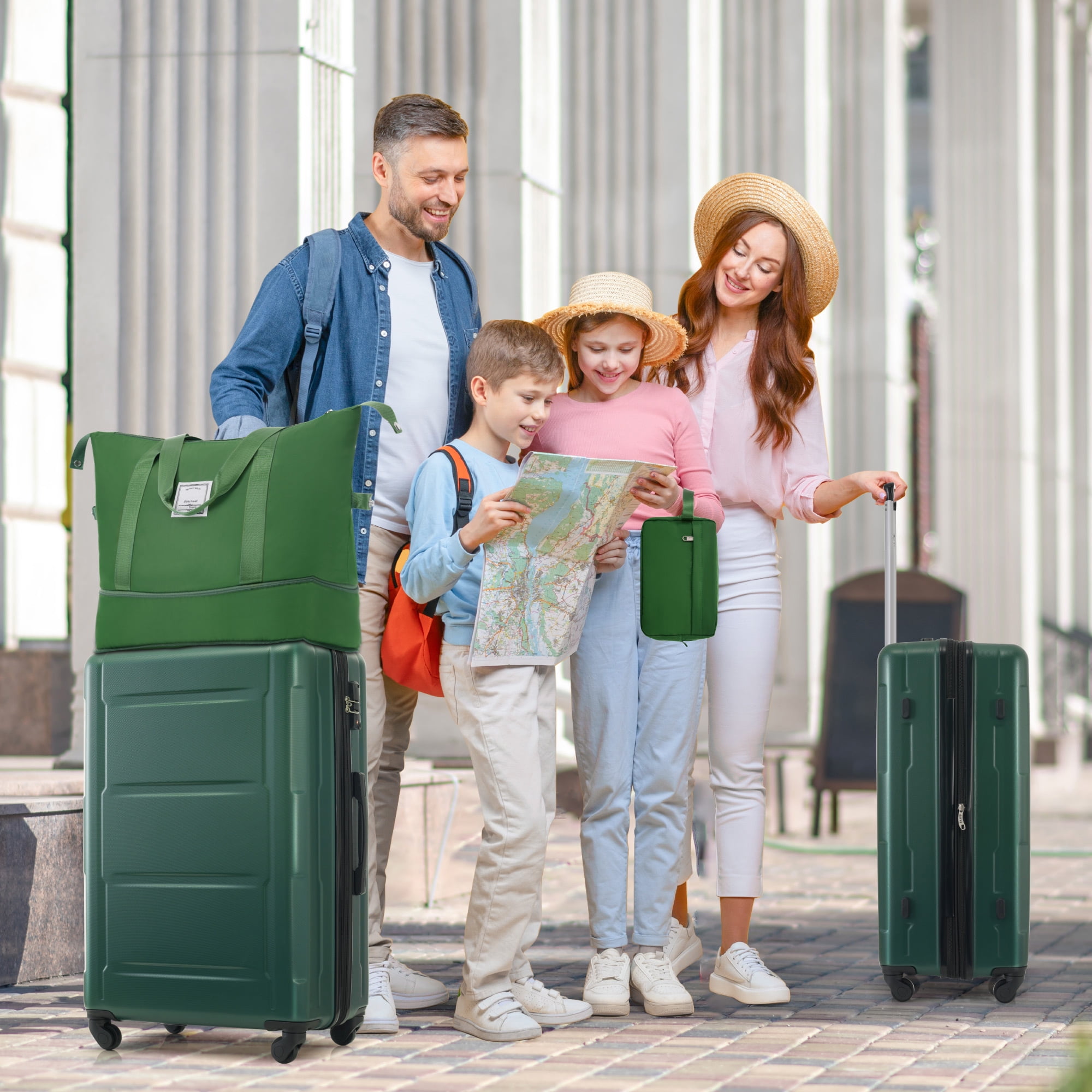 EUROCO 4-Piece Luggage Sets with Expandable Spinner Wheels,Hardside Carry On 20"& 24" Checked Luggage Set with TSA Lock and Scratch-Resistant Surface, Green