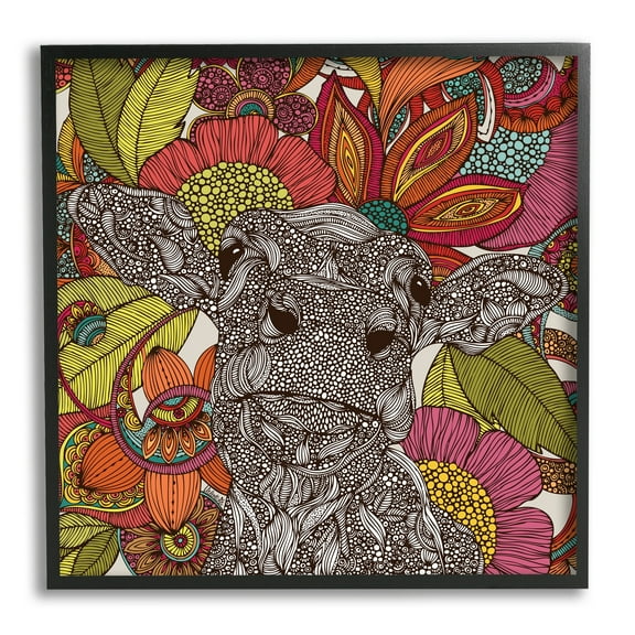 Stupell Industries Farm Cow Detailed Fractals Abstract Floral Blossoms Graphic Art Black Framed Art Print Wall Art, Design by Valentina Harper