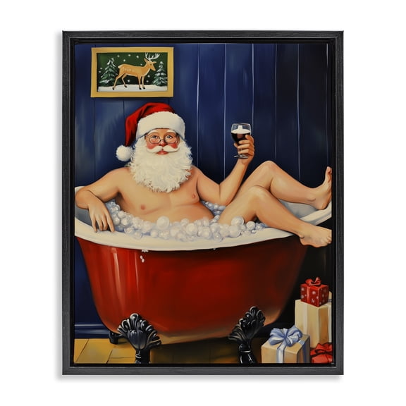 Stupell Industries Eclectic Joyful Bathtub Santa Black Floating Frame Canvas Art, 17 x 21, by Arlington Prints