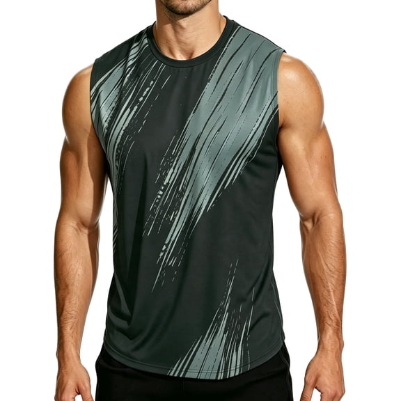 Men's Tank Tops Quick Dry Workout Swim Beach Shirts Athletic Sleeveless Shirts Stripe Black M15 L