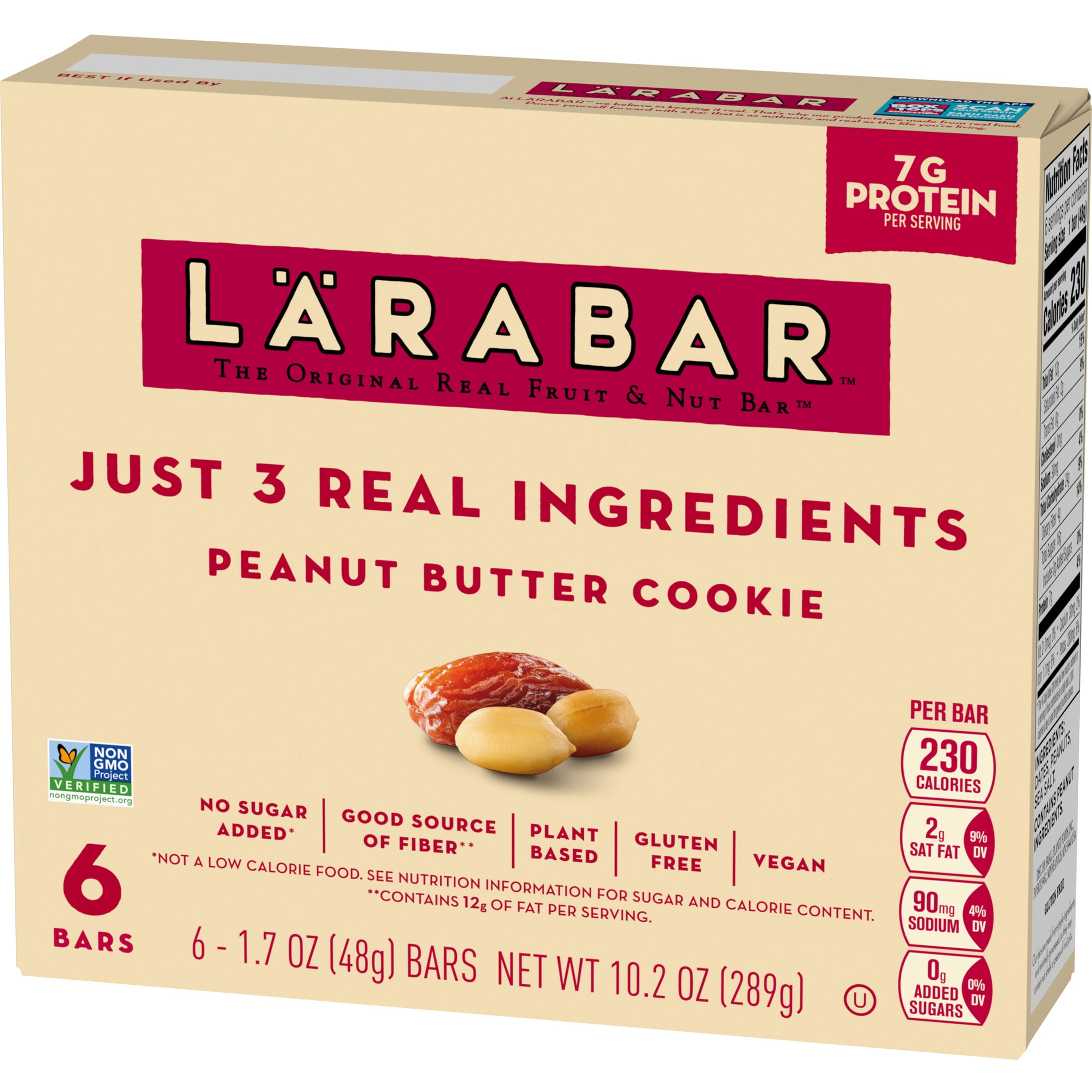(4 pack) Larabar Peanut Butter Cookie, Fruit and Nut Bars, Gluten Free, Vegan, 6 Count, 10.2 oz