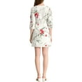 thumbnail image 3 of Vestido de botón con cuello en V floral de 3/4 de mangas y bolsillos laterales para mujer, S, blanco y rojo, 3 of 6