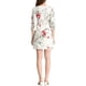 thumbnail image 3 of Vestido de botón de flores con cuello en V y mangas 3/4 para mujer, con bolsillos laterales, XL, blanco y rojo, 3 of 6