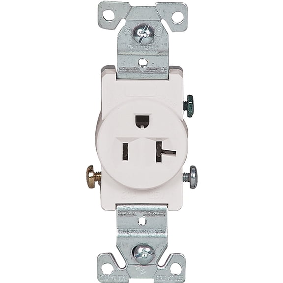 Eaton Wiring Devices 1877W-BOX Single Receptacle, Flush Mounting, 2-Pole, 125 V, 20 A, Side Wiring, NEMA: NEMA 5-20R