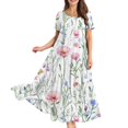 thumbnail image 5 of KLHDSF Dresses For Women Bohemian Floral Print Short Sleeve Dress Loose Casual Summer Vacation White S, 5 of 6