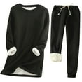thumbnail image 1 of Kcodviy Femmes Automne et Hiver Thermique Haut pour Femmes Col en V Confortable Décontracté Couleur Unie Col Rond Manches Longues Plus Molleton Chandail de Base Mi-Long Taille Élastique Pantalon Épaissi Coupe Ajustée Chaud, 1 of 9