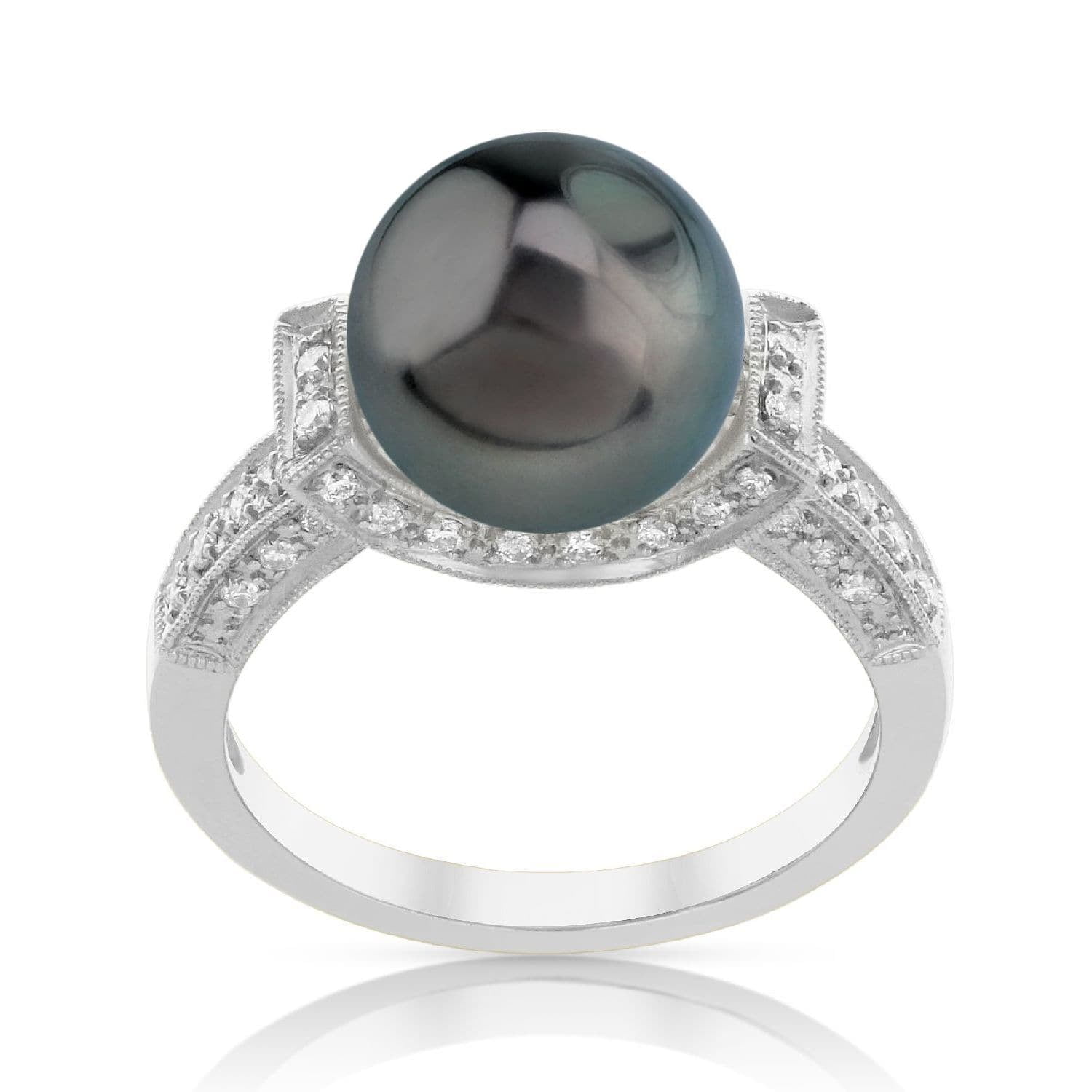 Radiance Pearl 18k Gold Tahitian South Sea Pearl and Diamond Ring (G-H, SI1-SI2) by Overstock