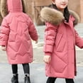 thumbnail image 5 of Generic Little/big Kids Girls 2024 New Winter Thick Coat Hooded Furry Collar Solid Color Zipper Button Coat with Pockets for Holiday Winter Party Christmas（7-8 Years Red）, 5 of 8