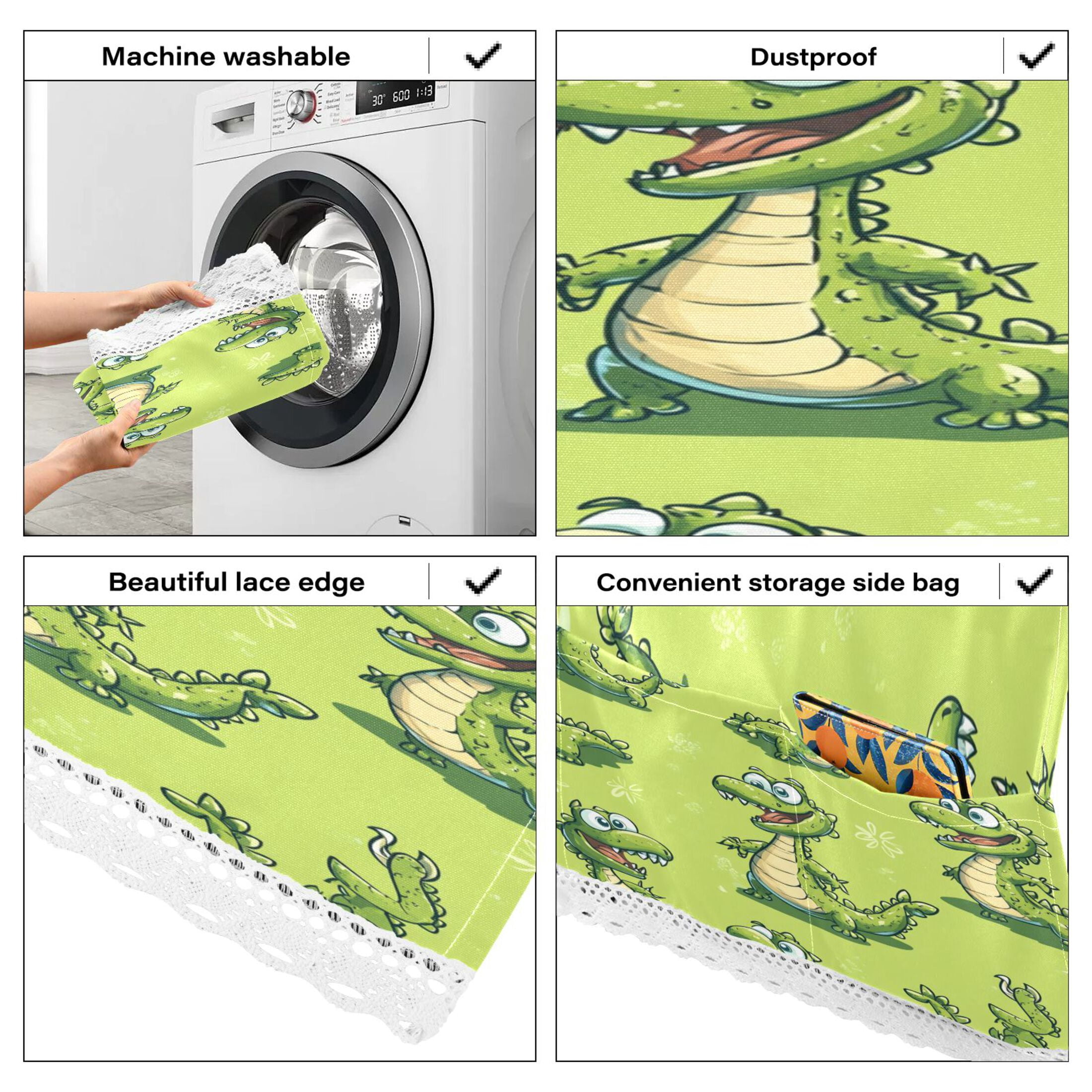Lovely Cartoon CrocodileWasher and Dryer Covers Dust-Proof and Oil Resistant Fridge Cover with 4 Storage Pockets Washing Machine Top Cover for Laundry Kitchen Home 51.2 x 22 In