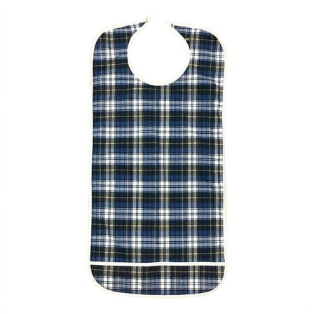 1 Pack, Adult Bib or Clothing Protector Reusable Washable 18x36 Blue Plaid With Crumb Catcher (Snap)