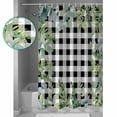 thumbnail image 3 of Shower Curtain Bathroom Set Summer Rustic Eucalyptus Leaf Waterproof Fabric Shower Curtains with Grommets&Hooks Black White Buffalo Plaid Privacy Bath Curtain for Bathtub 72x72in, 3 of 7