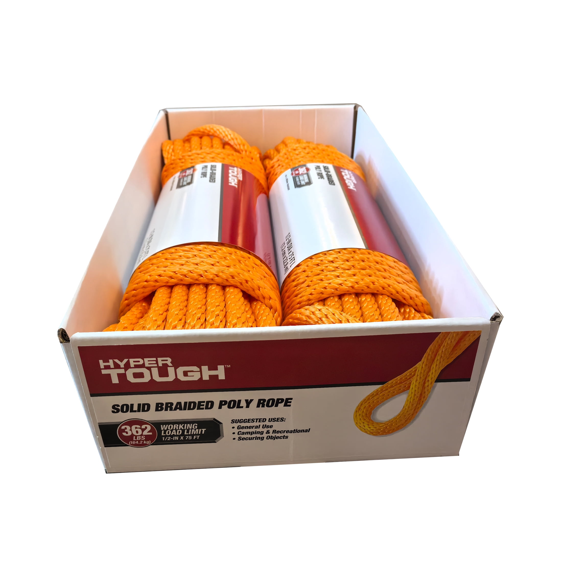 Hyper Tough 1/2 inch x 75 feet Orange Polypropylene Solid-Braid Rope