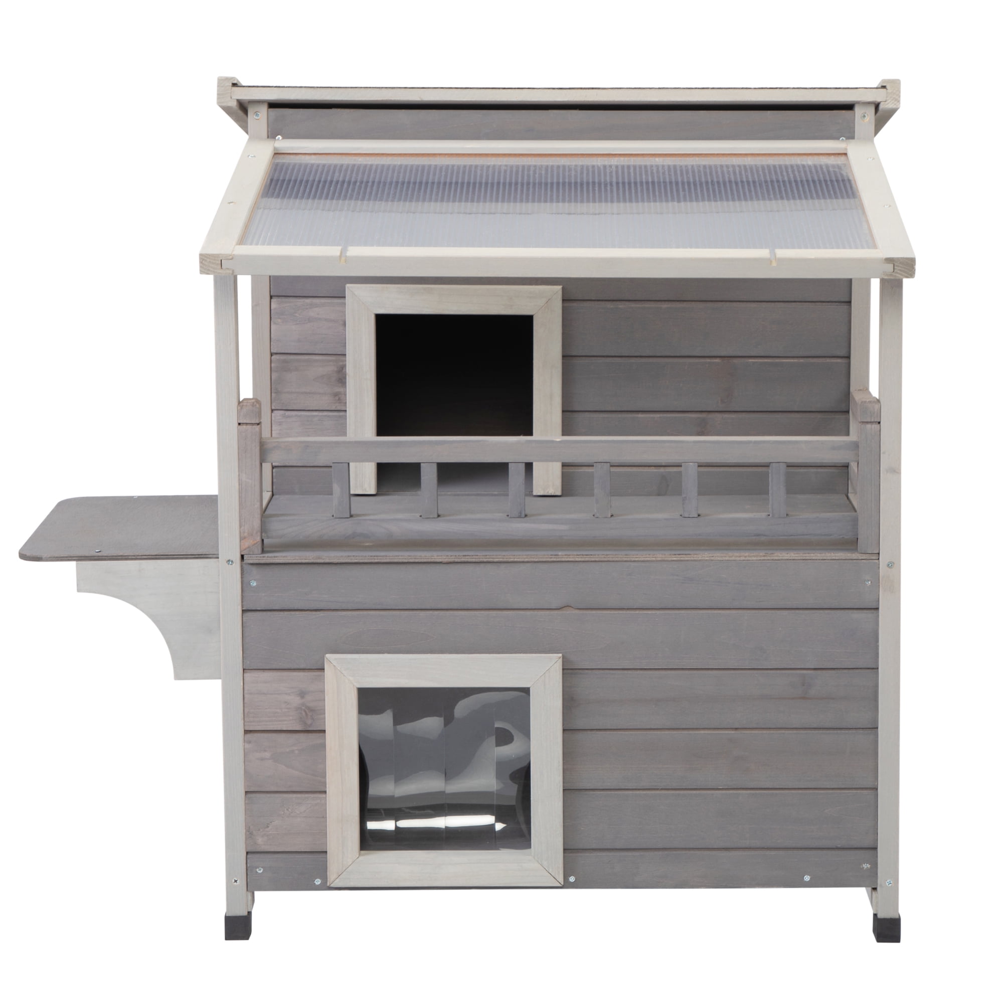 Kepooman Outdoor Cat House with Waterproof Roof Cat 2 Story Furniture Activity Center Play House, Gray Kepooman Outdoor Cat House with Waterproof Roof Cat 2 Story Furniture Activity Center Play House, Gray