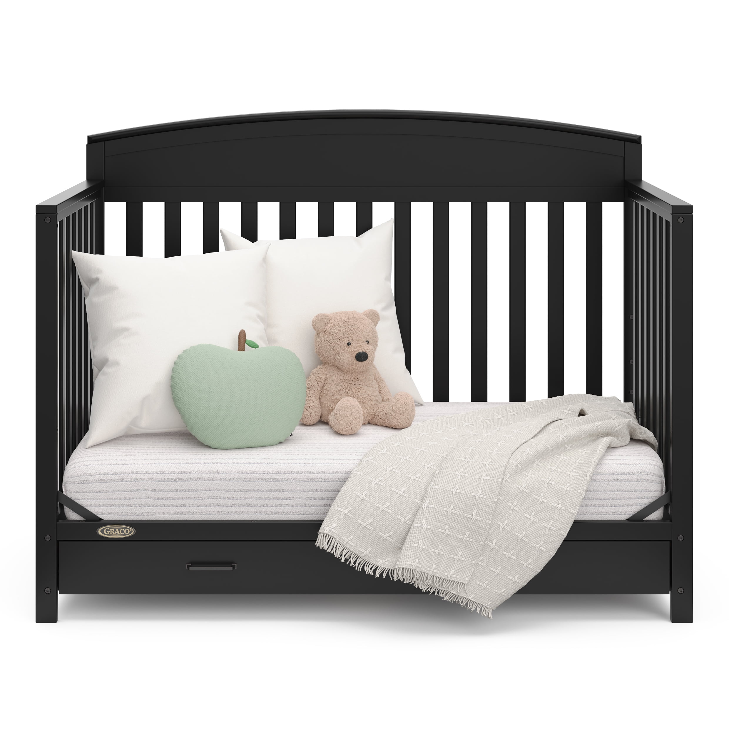 Graco Benton 5-in-1 Convertible Crib with Drawer and Premium Crib & Toddler Mattress Bundle, Black
