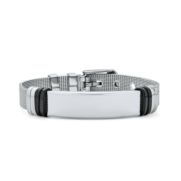 Bling Jewelry Mens Identification Bracelet with Adjustable Belt Buckle Bracelet Stainless Steel