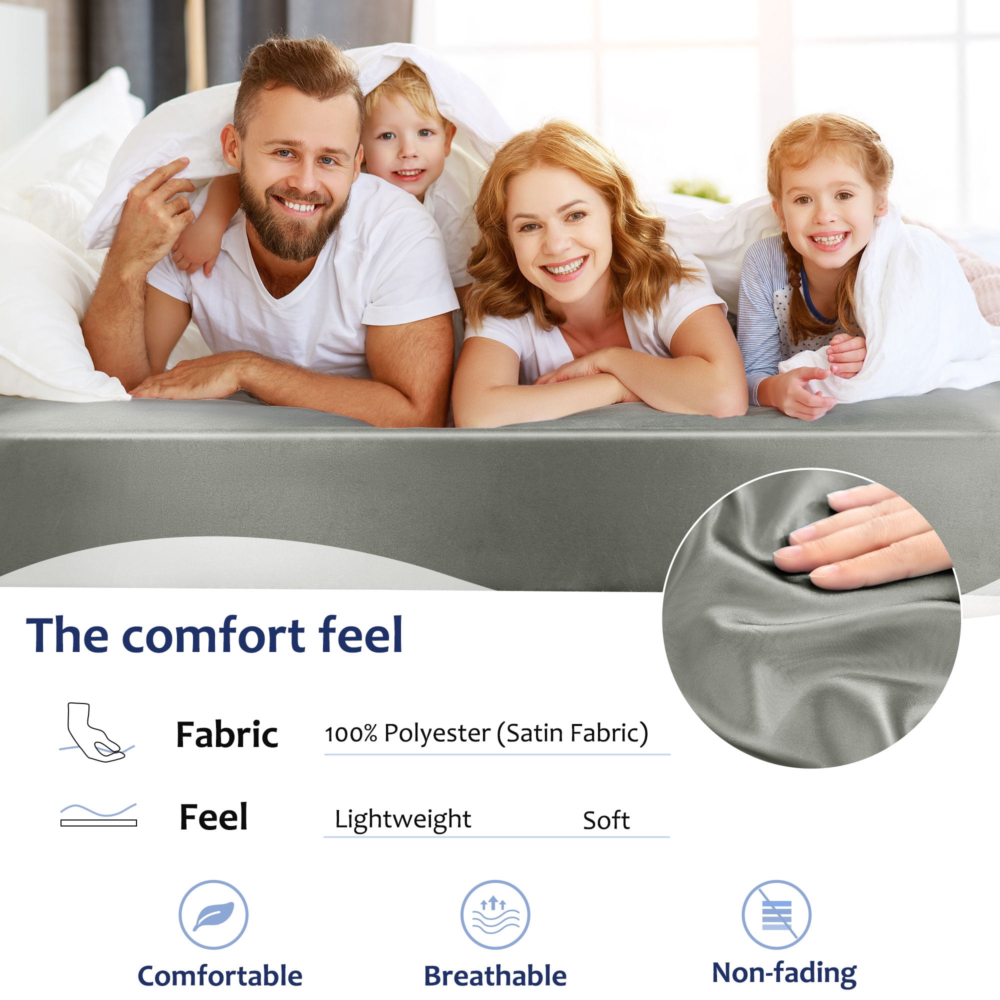 Unique Bargains Silky Deep Pocket Bed Sheet Soft King Light Gray