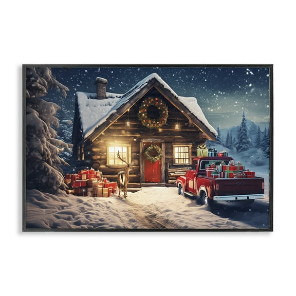 Stupell Industries Woodsy Holiday Cabin Holiday Painting Black Framed Art Prints Wall Art, 18 x 12