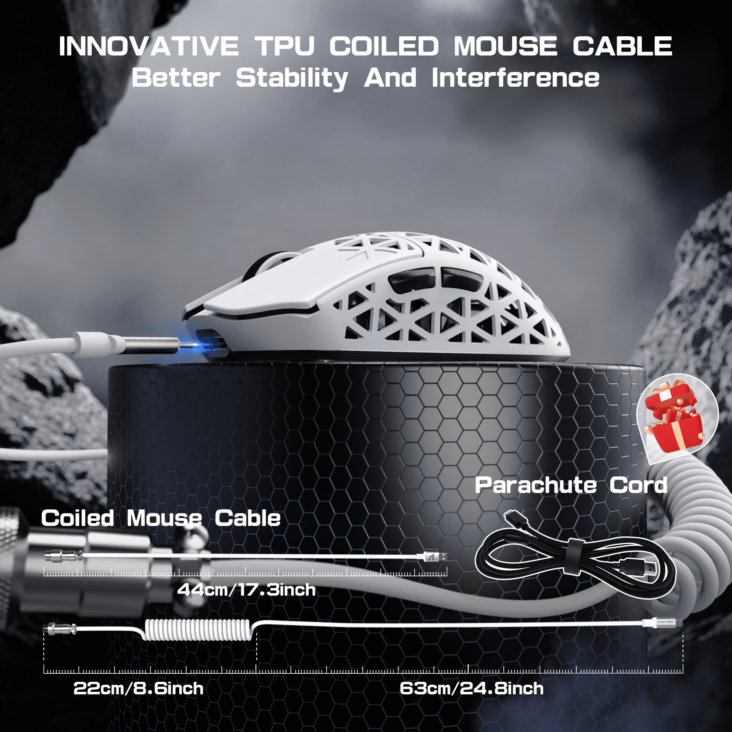 ATTACK SHARK R5Ultra Carbon Fiber Wireless 8K PAW3950MAX Gaming Mouse with 8K Coiled Cable,39g SUPERLIGHT, 8K Hz Wireless Polling Rate, MCU Nodic 52840, DPI up to 42000, BT/2.4G Wireless/Wired