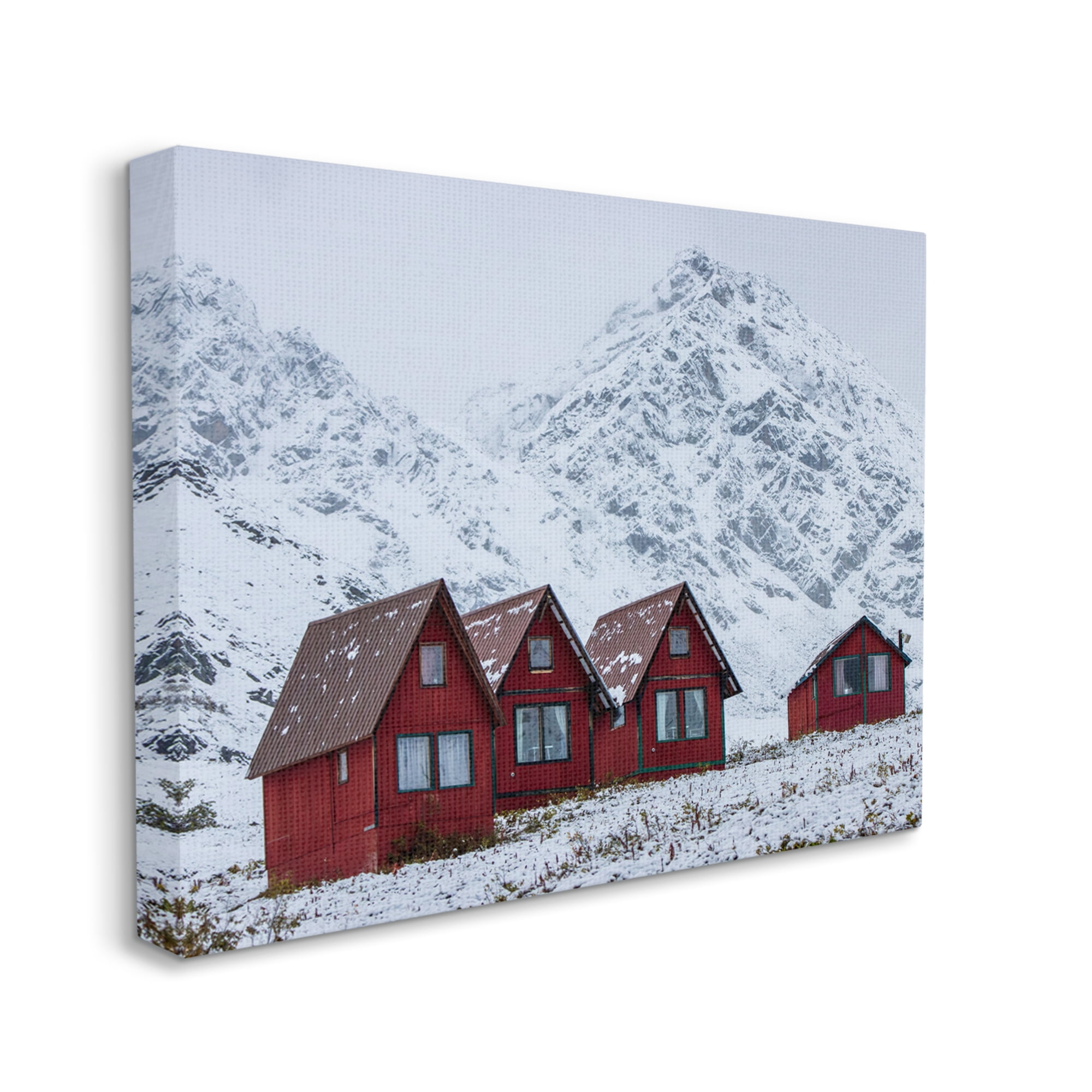 Stupell Industries Snowy Mountain Shacks Landscape Photography Gallery Wrapped Canvas Art Print Wall Art, 48 x 36