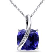 3-4/5 Carat T.G.W. Created Blue Sapphire 10kt White Gold Solitaire Pendant, 17