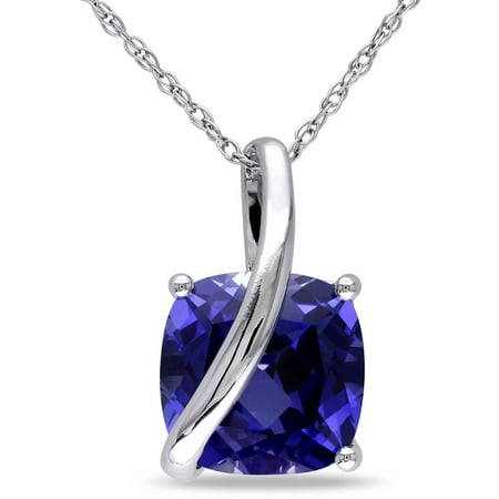 Tangelo 3-4/5 Carat T.G.W. Created Blue Sapphire 10kt White Gold Solitaire Pendant, 17