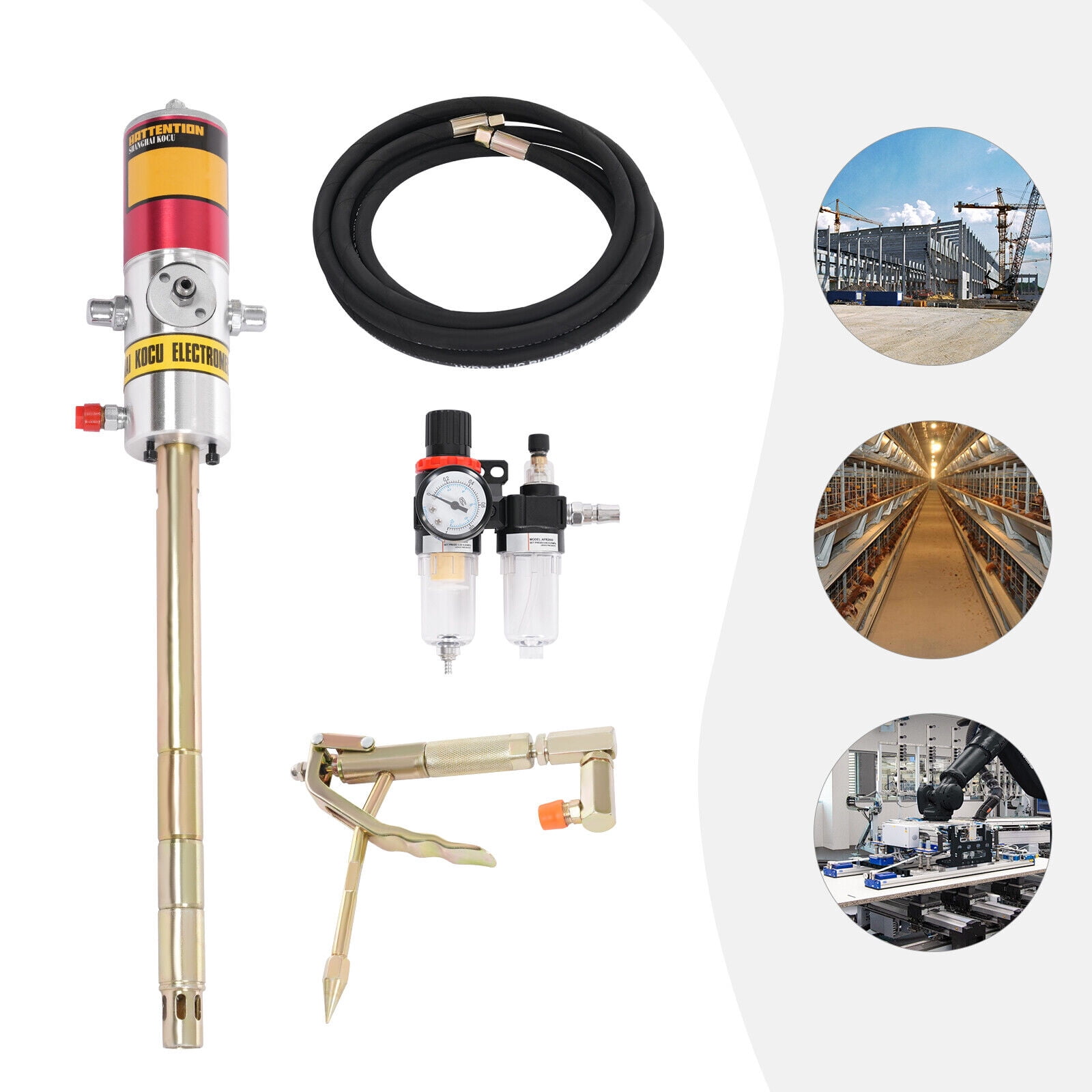Miumaeov 30-40Mpa 50:1 Pneumatic Grease Gun Air Operated Grease Pump with 4M High Pressure Pipe & Oil Water Separator
