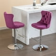 thumbnail image 4 of ODUSE-DAILY Violet Velvet Bar Stools Set of 4 - Adjustable Swivel Purple Counter Height Chairs with Tufted Back and Nailhead Trim for Kitchen Island (Purple, Chrome Metal, 4 Pcs), 4 of 10