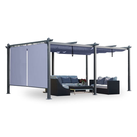 Aoodor 12 x 20 FT Outdoor Pergola with Retractable Shade Canopy, Dark Gray Matte Aluminum Frame, 2 Pieces Roller Shade Curtain, Grape Trellis Pergola for Patio Backyard and Deck - Charcoal Gray