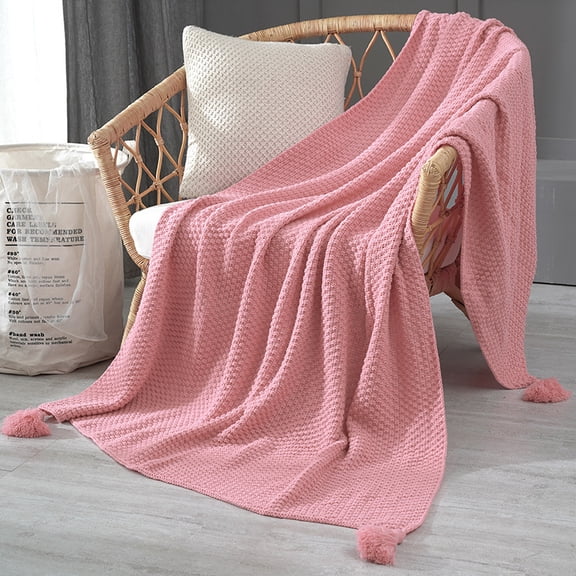 Basics Chunky Cable Knit Throw Blanket for Couch, Sofa, Bed, Lightweight Soft Cozy, 110*150cm-pink