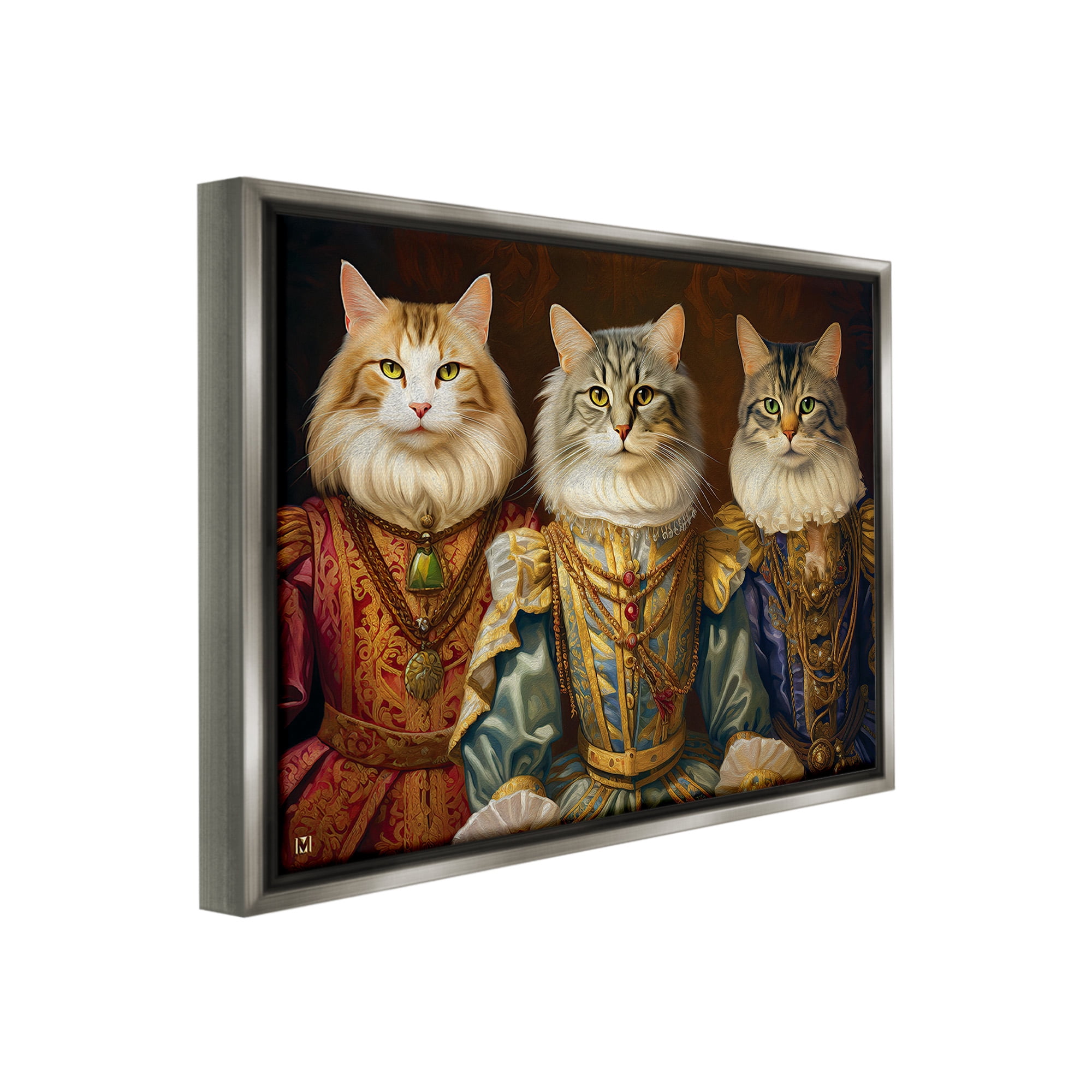 Stupell Industries Regal Cat Trio Animals & Insects Painting Gray Floater Framed Canvas Art Print Wall Art, 31 x 25