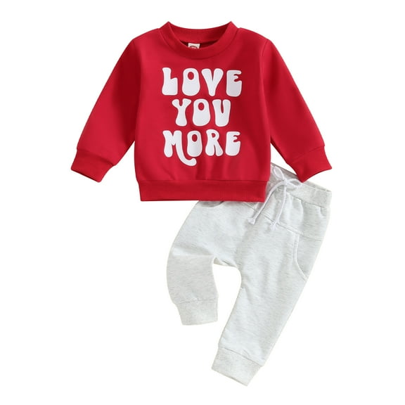 Baby Valentine's Day Outfit Letter Print Long Sleeve Sweatshirt and Elastic Pants Set for Newborn Infant Fall Clothes