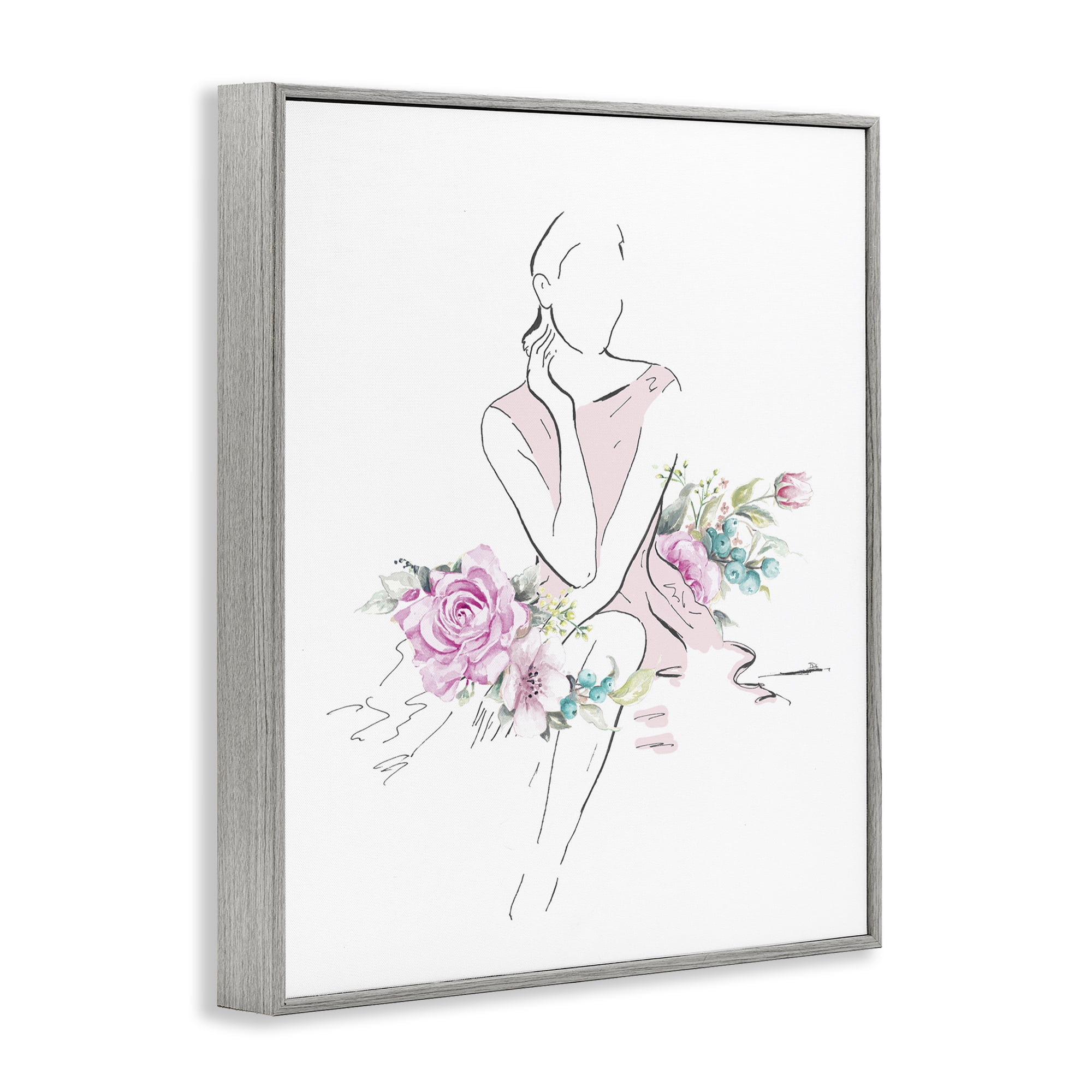 Stupell Industries Soft Floral Fashion Novelty Painting Gray Framed Art Print Wall Art, 16 x 20