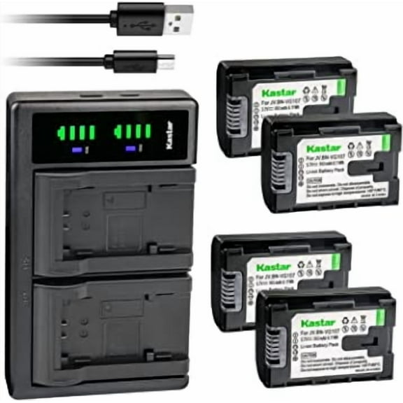 Kastar 4-Pack BN-VG107 Battery and LTD2 USB Charger Replacement for JVC GZ-EX310BU GZ-EX310WU GZ-EX355 GZ-EX350 GZ-EX370 GZ-EX515 GZ-EX555 GZ-EX555BU GZ-EX575 GZ-GX1 GZ-GX1BU GZ-GX3 GZ-GX8 GZ-HD500