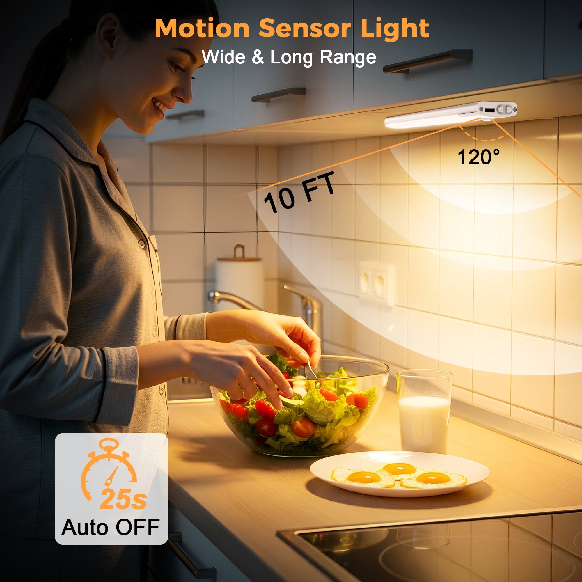 AIRTOK Under Cabinet Lighting - 4 Pack, Motion Sensor, Rechargeable, Magnetic Easy Installation, 3 Color Temps & 5 Brightness - LED Closet Lights