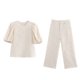 thumbnail image 4 of HH TRAF Conjunto de 2 piezas para mujer para ir al trabajo en verano, nueva camisa de manga abullonada con cuello redondo, pantalones anchos con bolsillo y cremallera bordada para mujer, 4 of 5