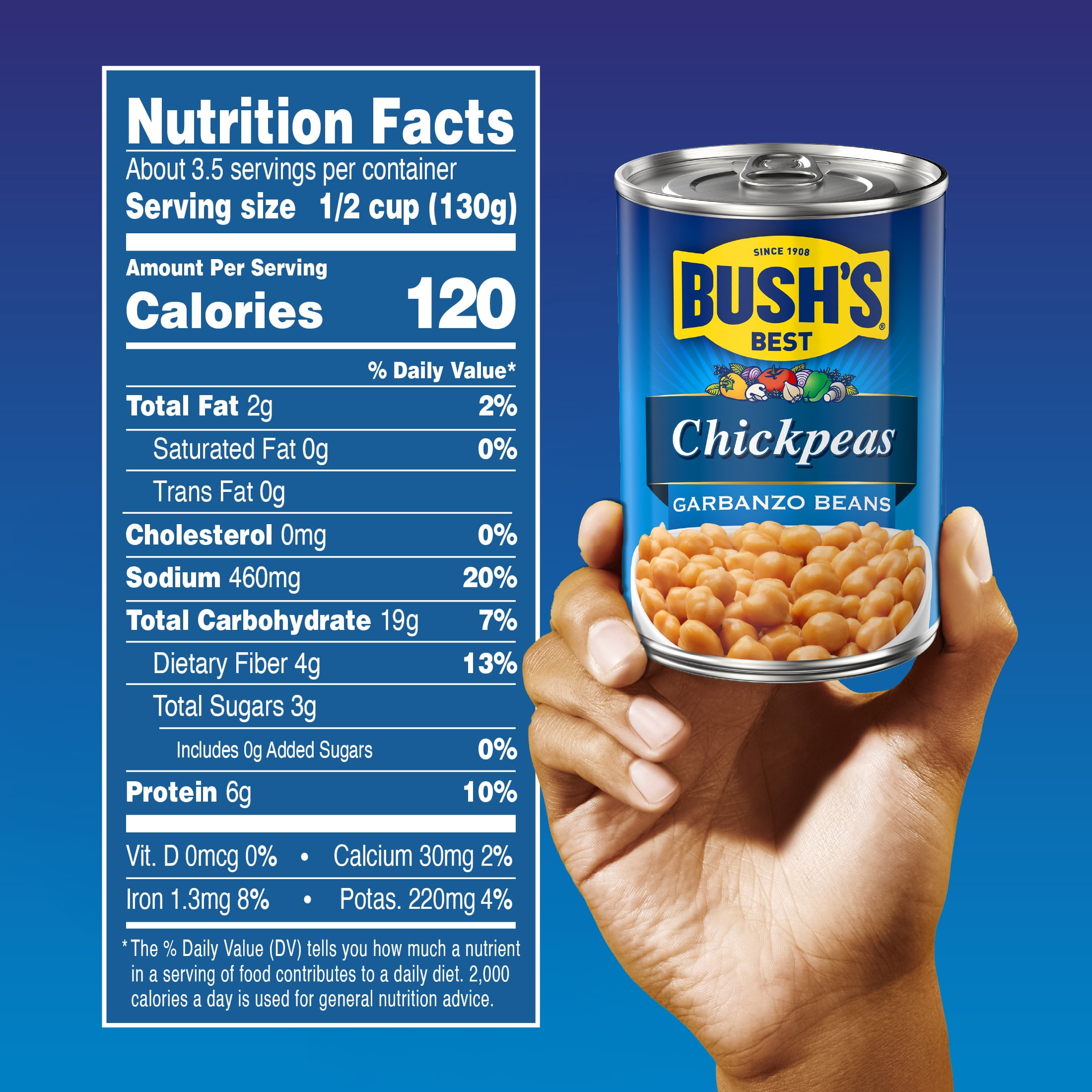 Bush's Chickpeas Canned Garbanzo Beans with Pop-Top Lid, 15.5 oz Can
