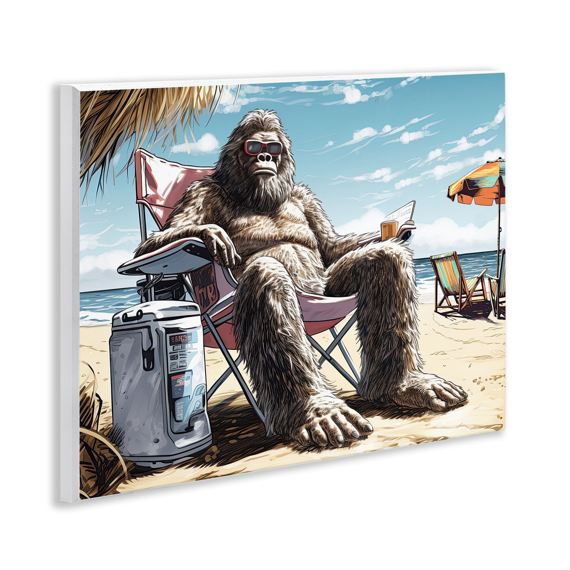 Stupell Industries Big Monster on Beach Fairy Tales & Fantasy Painting Unframed Art Print Wall Art, 14 x 11