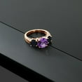 thumbnail image 5 of Gem Stone King 3.30 Ct Round Purple Amethyst Black Onyx 18K Rose Gold Plated Silver Ring (Size 5), 5 of 5