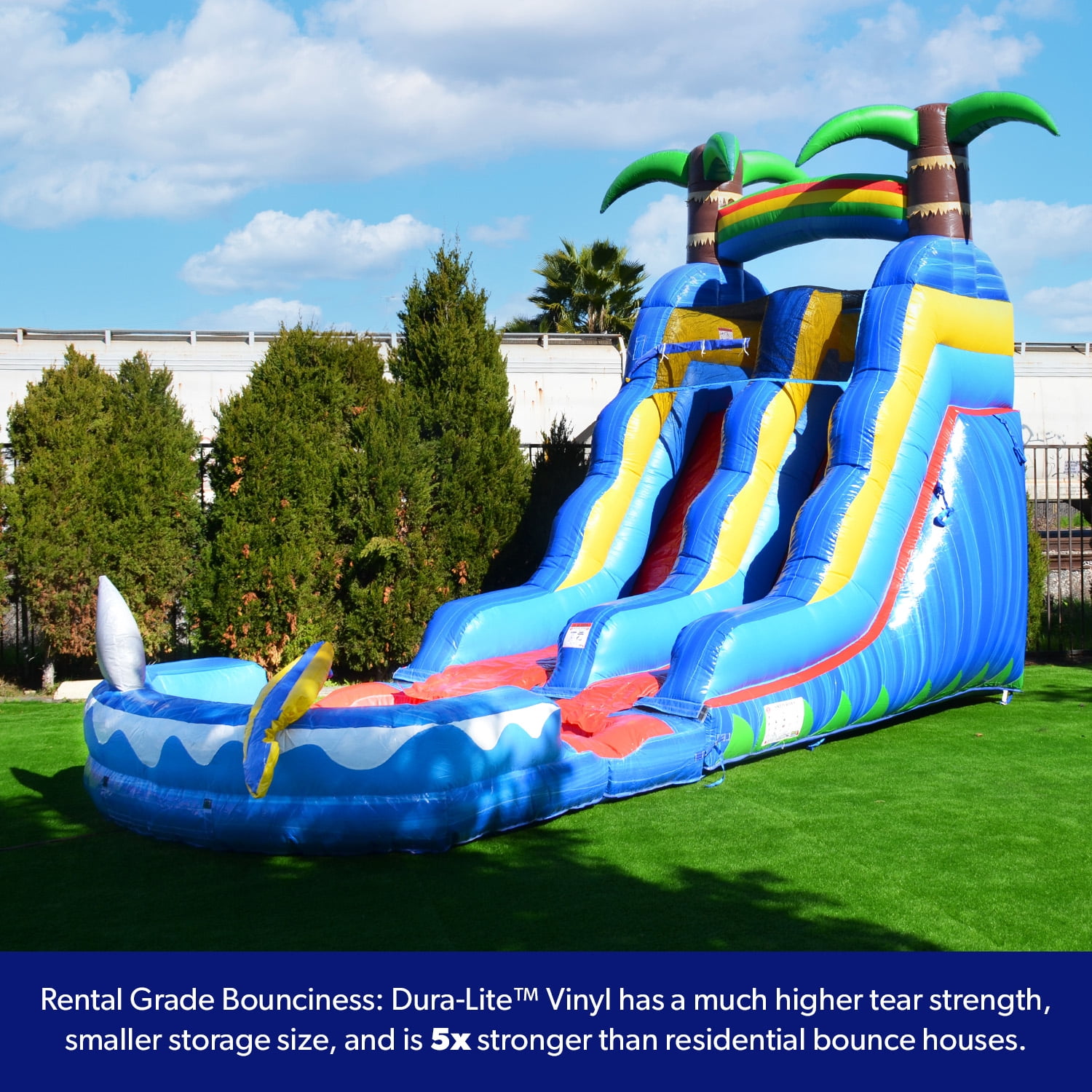 HeroKiddo 15’ Ocean Shark Commercial Grade Water Slide with Splash Pool for Kids and Adults (with Blower), Wet Dry Combo, Big Inflatable, Outdoor Indoor, Birthday Party Rental