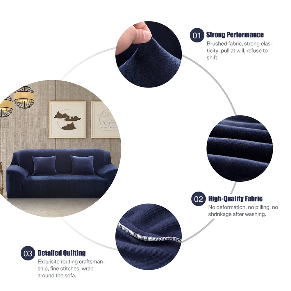 Thick Velvet Sofa Covers 1/2/3/4 Seater Pure Color Sofa Protector Stretch Non Slip Couch Cover Easy Fit Elastic Fabric Stretch Couch Slipcover(Blue, 3-Seater Sofa)