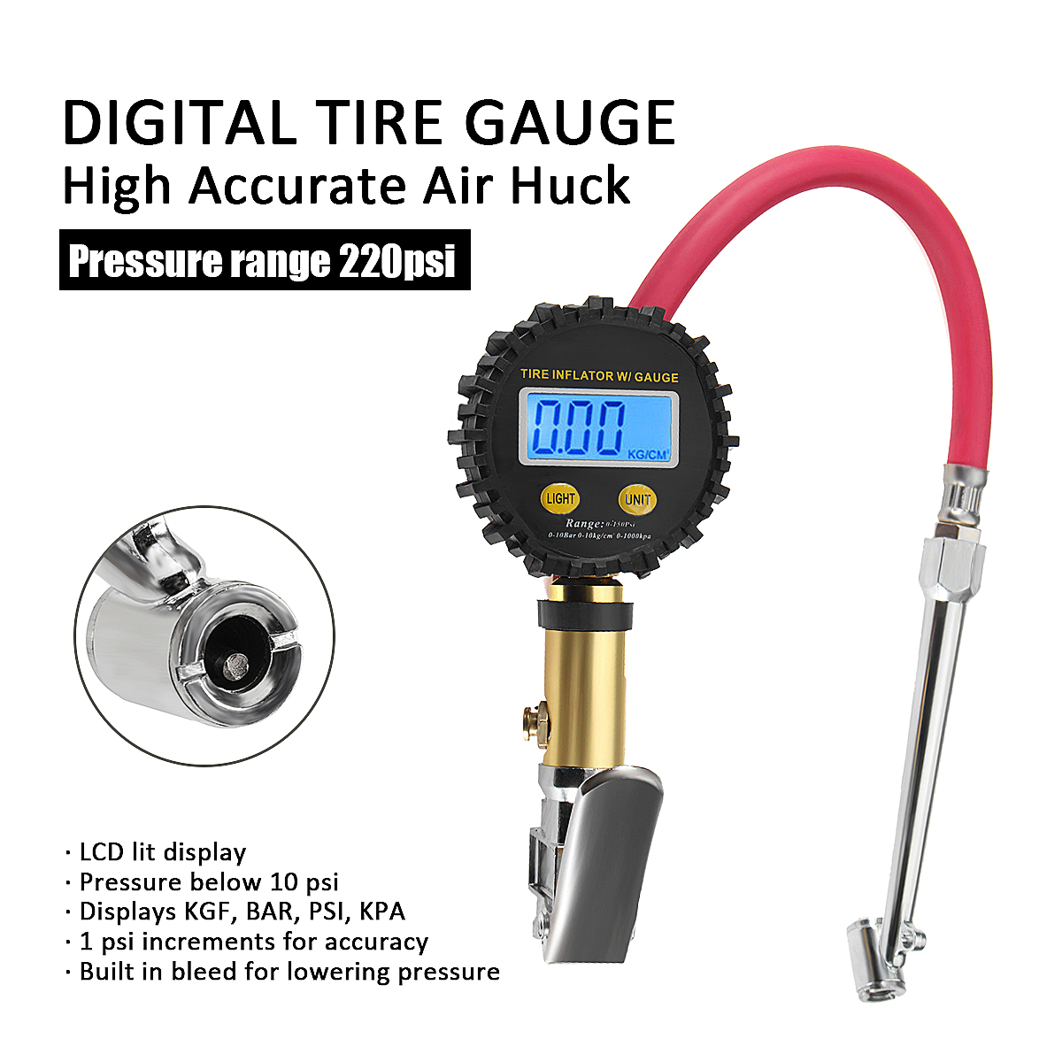 Air Tyre Tire Inflator Deflator with Digital Pressure Gauge Kit 230Psi