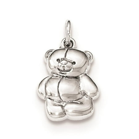 925 Sterling Silver Rhodium Plated Teddy Bear Polished Open-back Charm Pendant