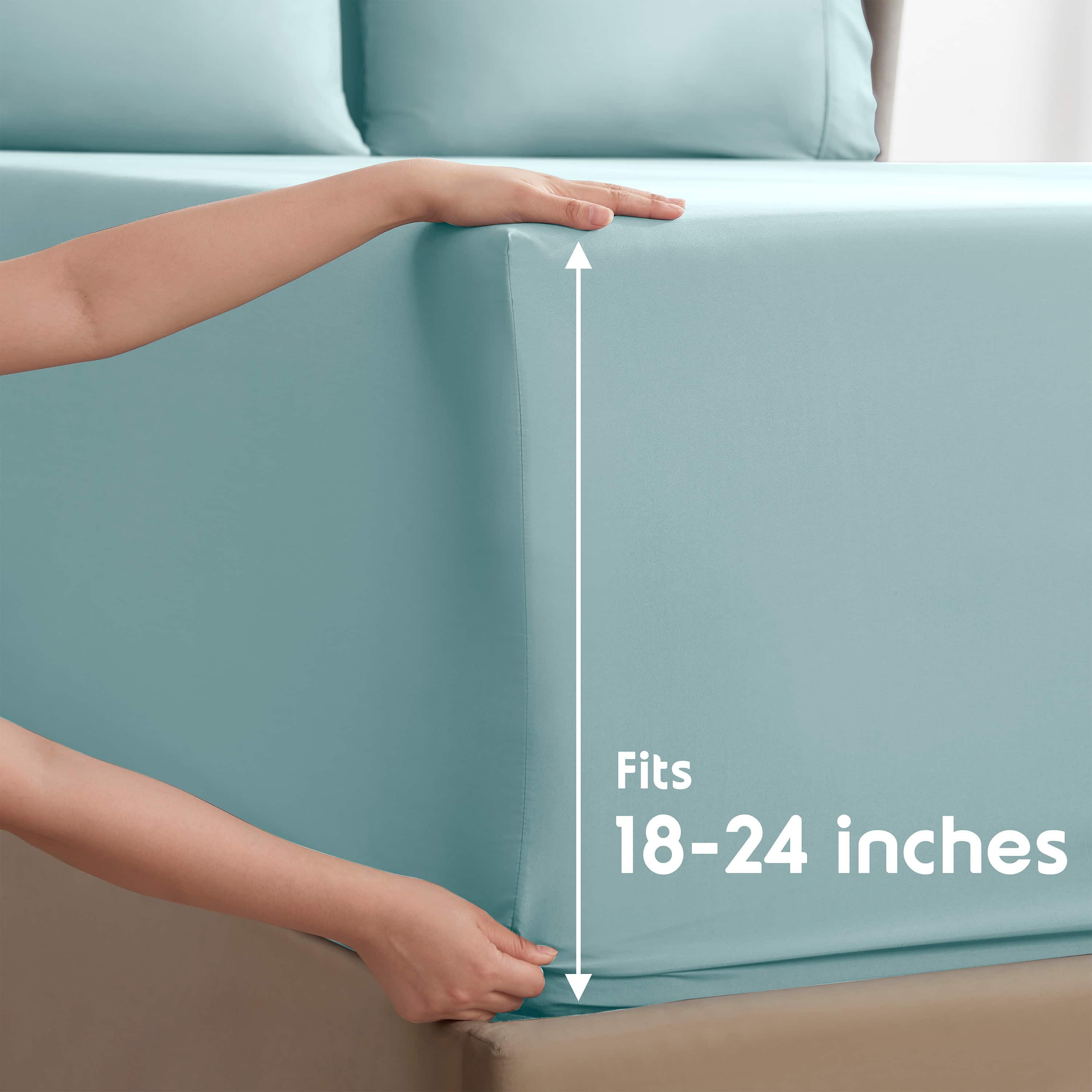 LammaLoe Extra Deep Pocket California King Sheets Set, 4 Piece, Fits 18"-24" Mattress, Breathable & Extra Soft Bed Sheets, Light Blue