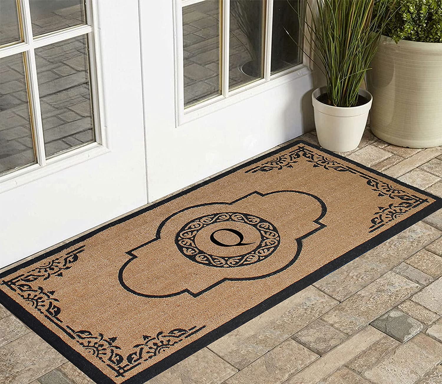 A1 Home Collections 36"x72" Natural Coir Monogrammed Doormat with PVC Backing, Heavy Duty Anti-Shed Front Door Mat, Easy to Clean